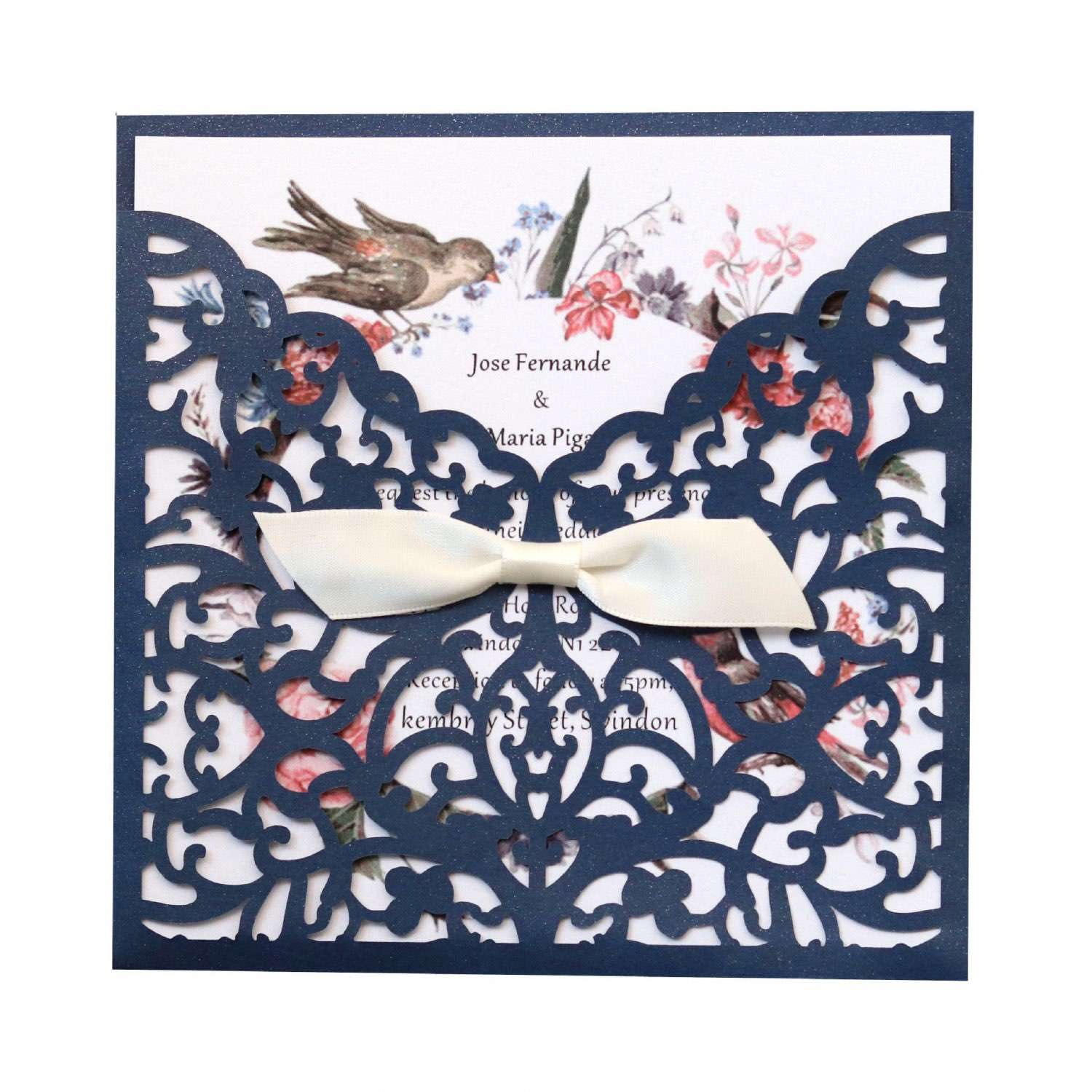 Bowknot Invitation Card Off-white Wedding Invitation Laser Cut Paper